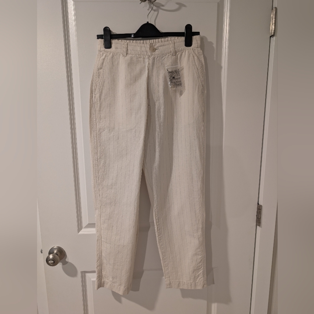 NWT Uniqlo Linen Cotton Striped Tapered Pants - Picture 4 of 13